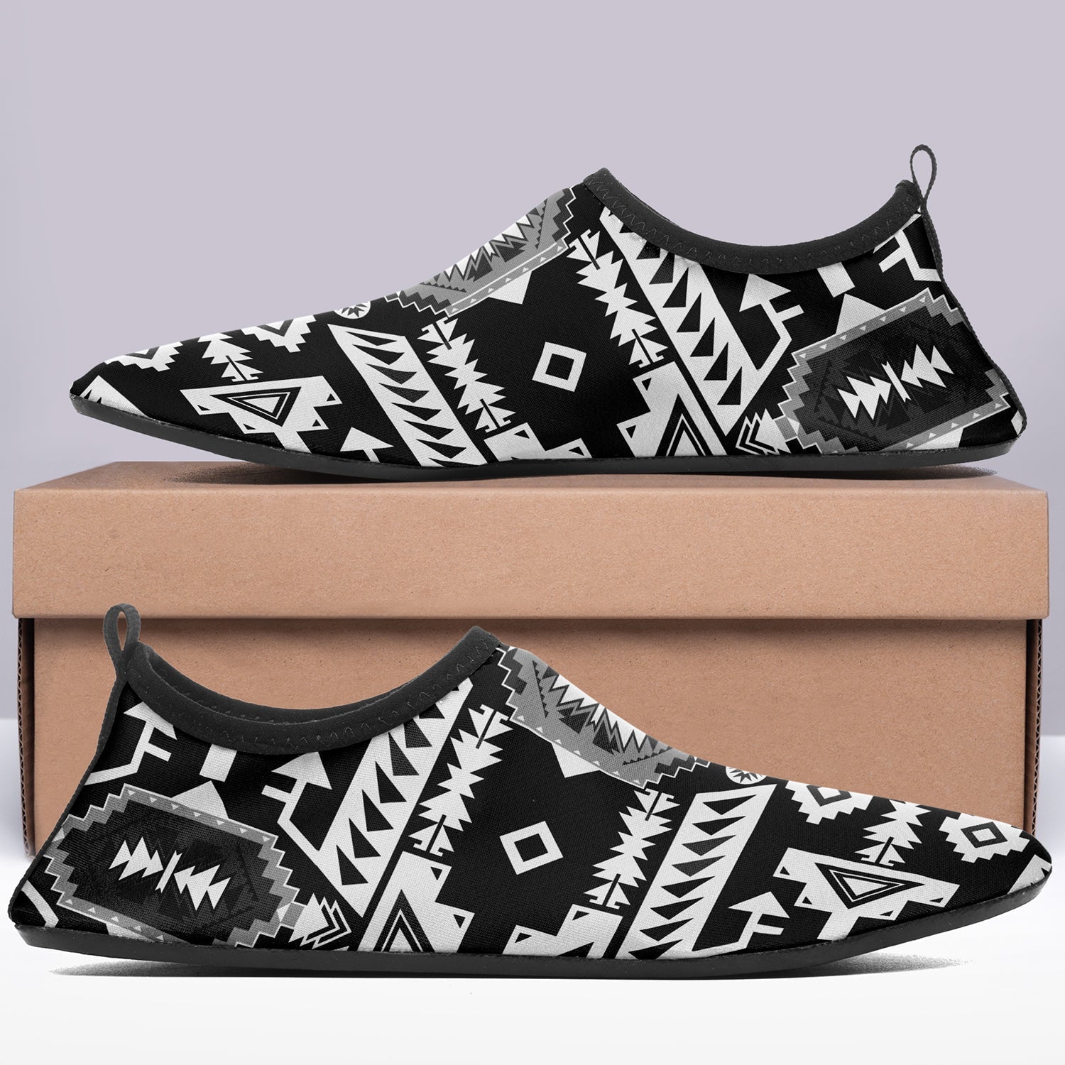 Kids Chiefs Mountain Black and White Sockamoccs Slip On Shoes