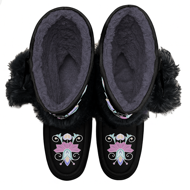 Moonlit Frost Real Black Leather MocLux Calf with Fur