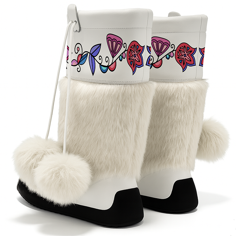 Frost Flower Circle Real Leather MocLux Calf with Fur