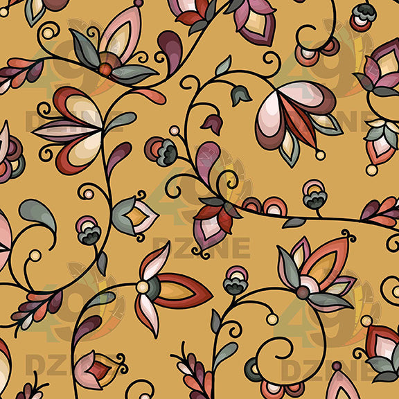 Burnt Sky Petals Gold Satin Fabric