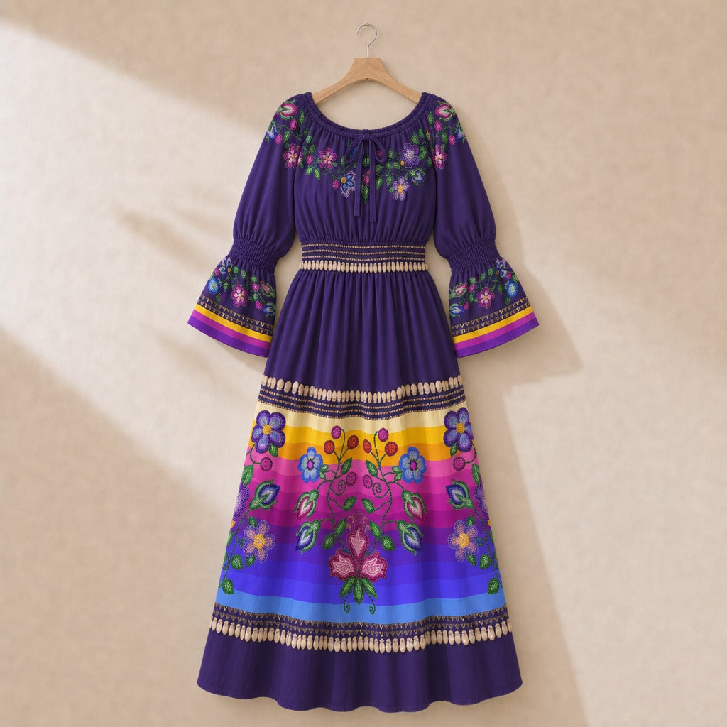 Garden Halo Purple 1 Peasant Dress