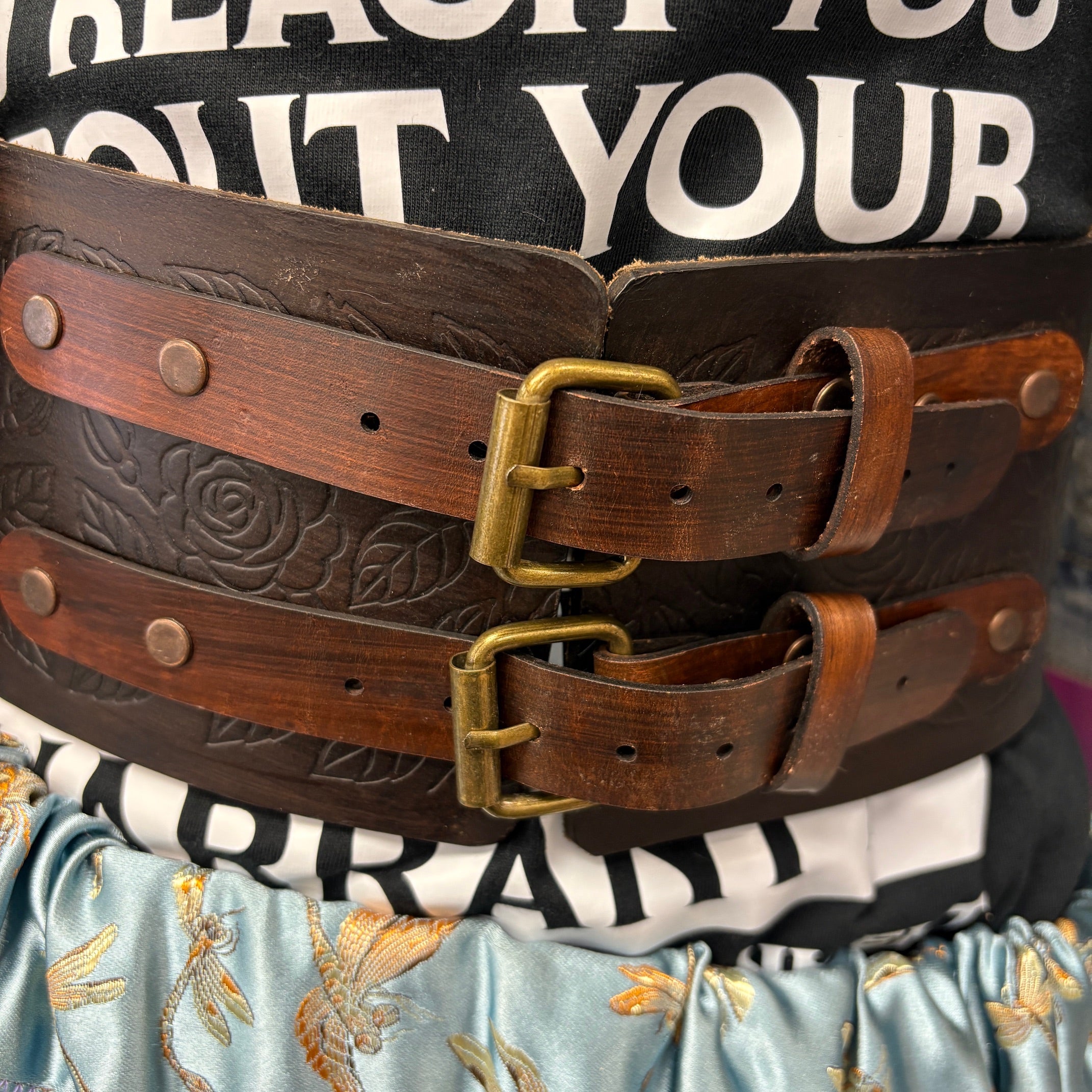 Handmade 27 in Brown Roses Buffalo Belt