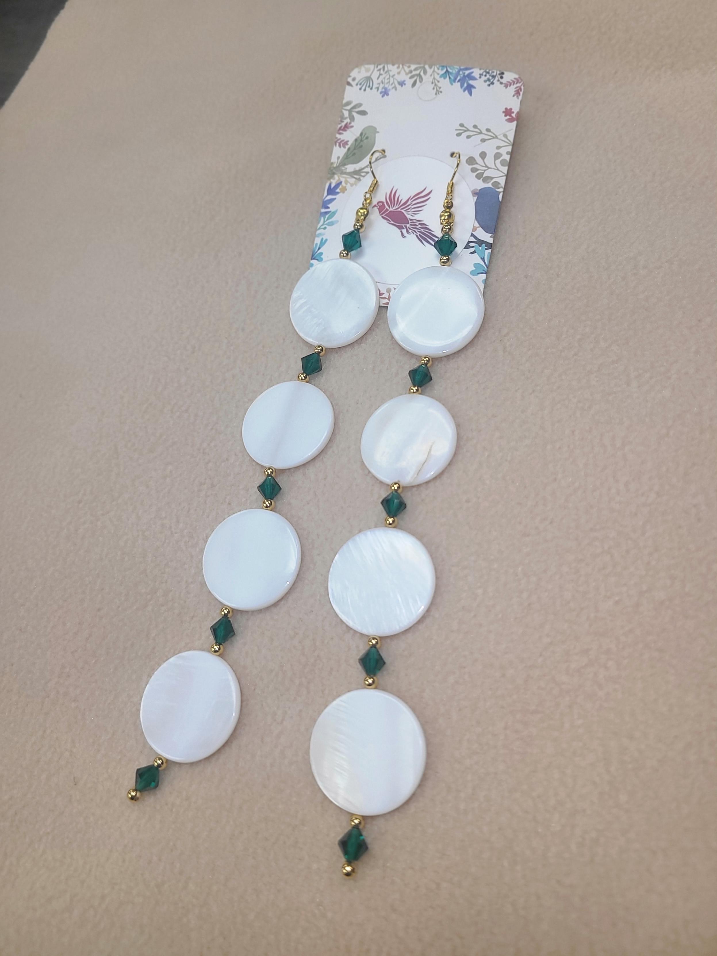 Kida Luttrell White Shell and Green Crystal Earrings