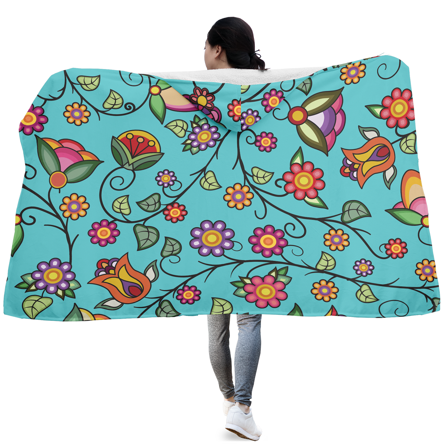 Heartbeat Petals Turquoise Hooded Blanket