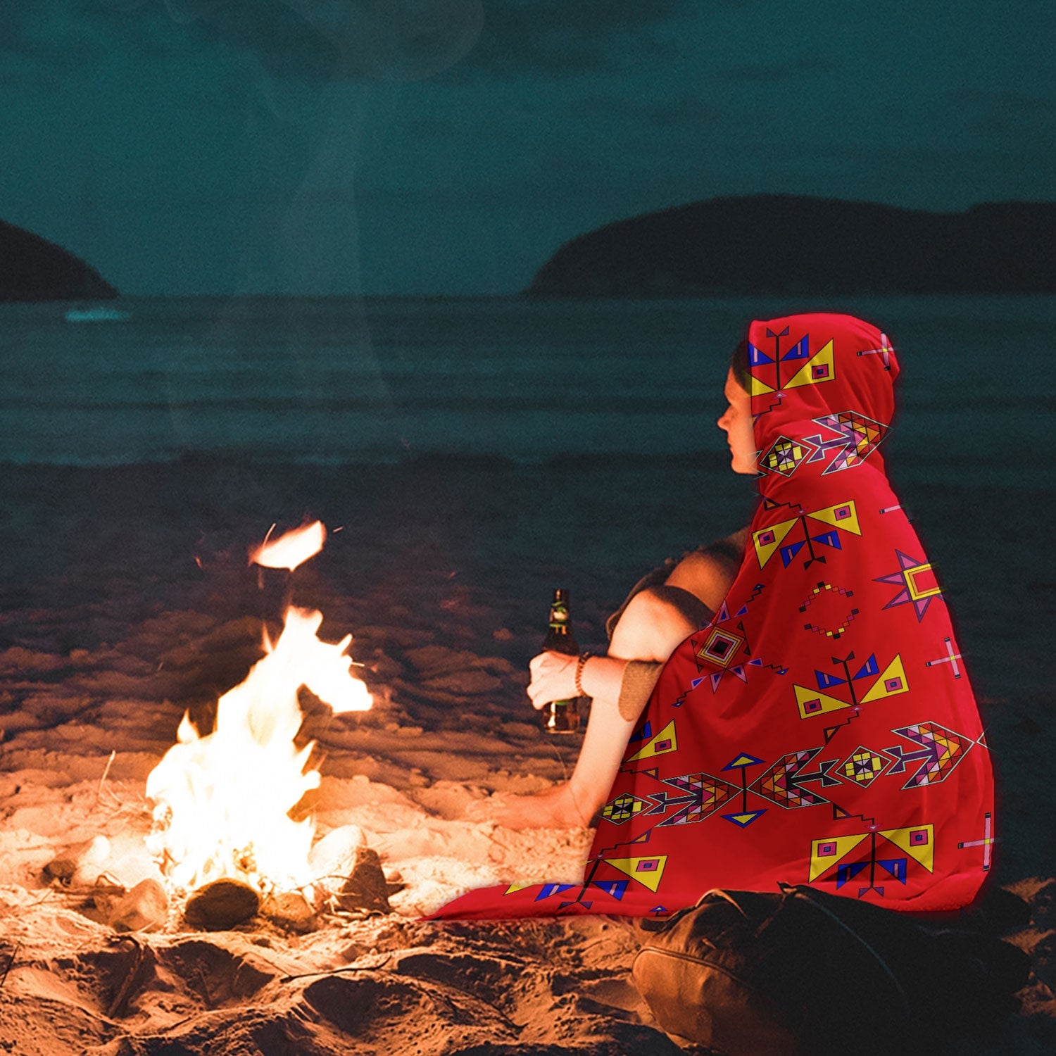 Scattered Generations Red Hooded Blanket