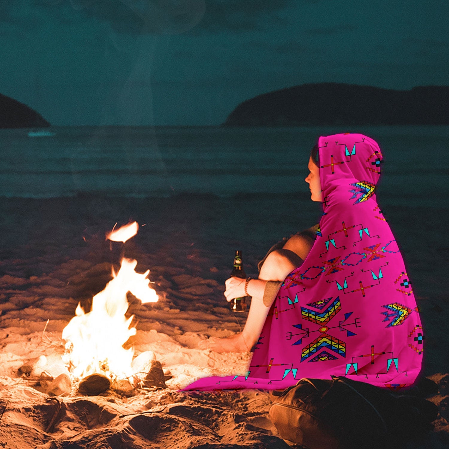 Rainy Chief Rainbow Hot Pink Hooded Blanket