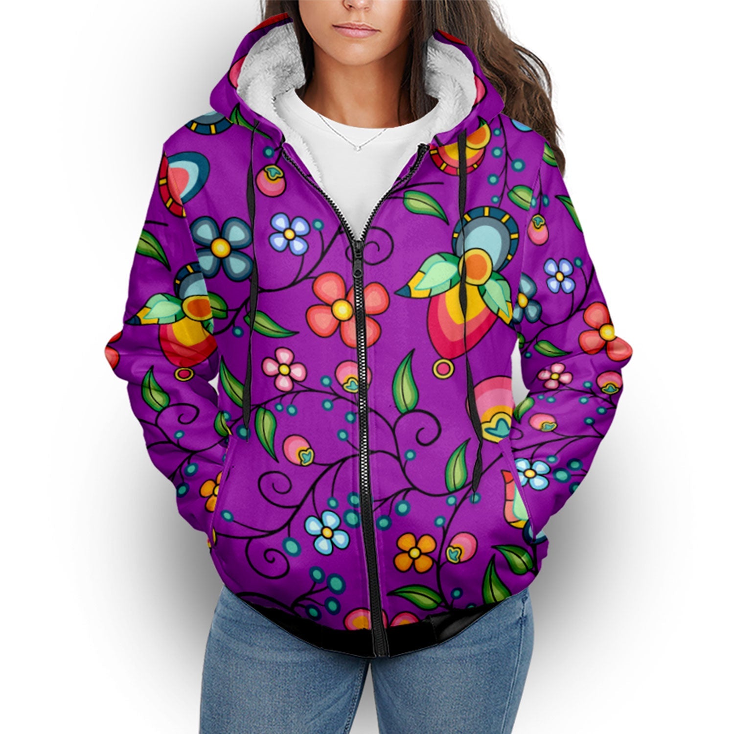 Floral Bounty Purple Sherpa Hoodie