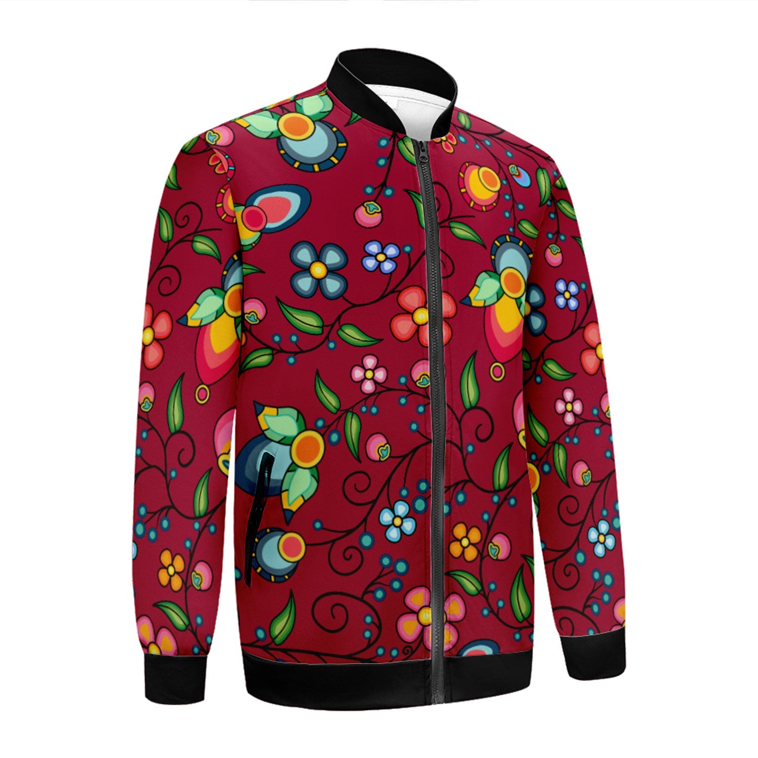 Floral Bounty Magenta Zippered Collared Lightweight Jacket