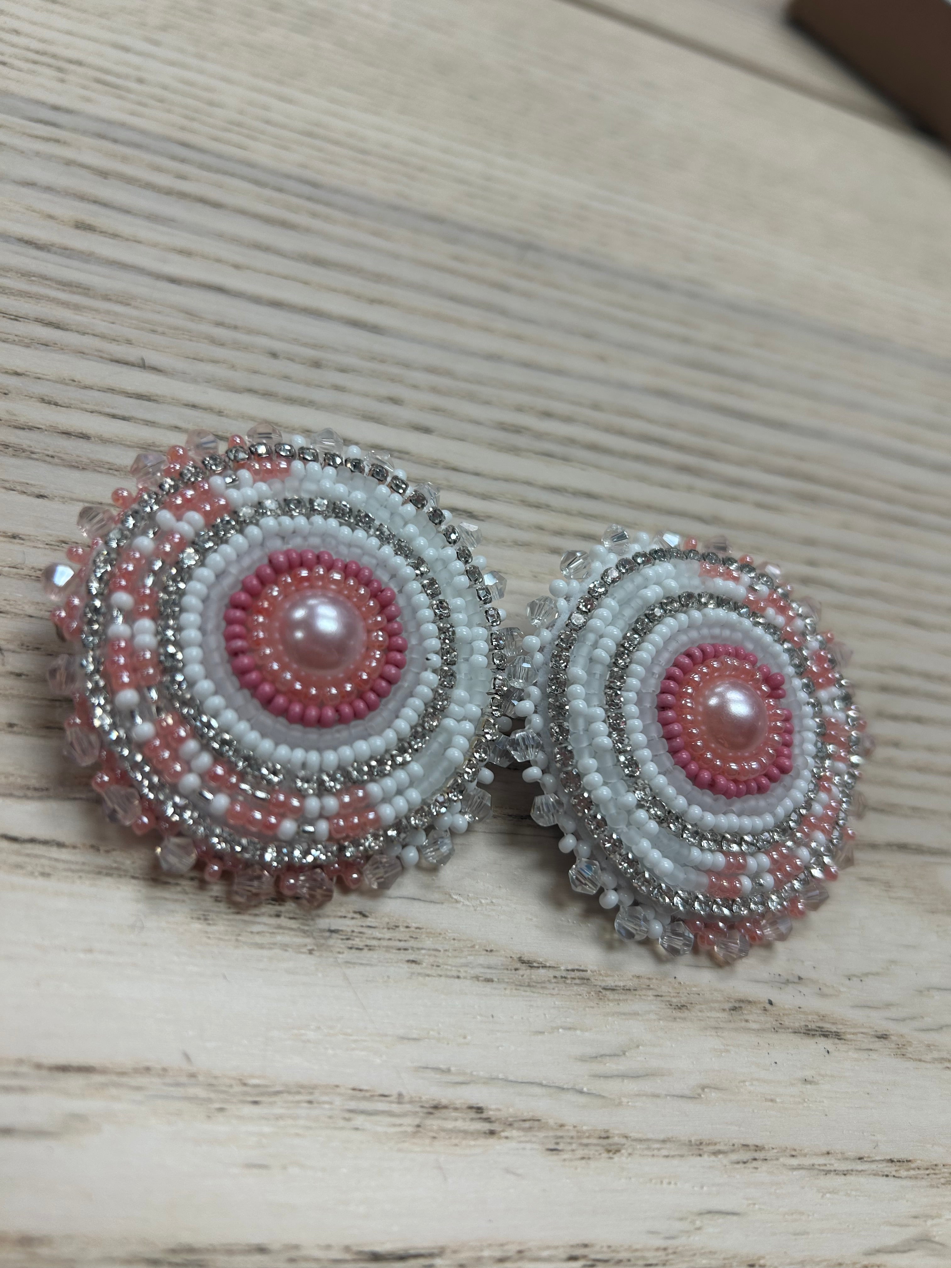 Karin Moen Peachy Pink Half Round Pattern Earrings
