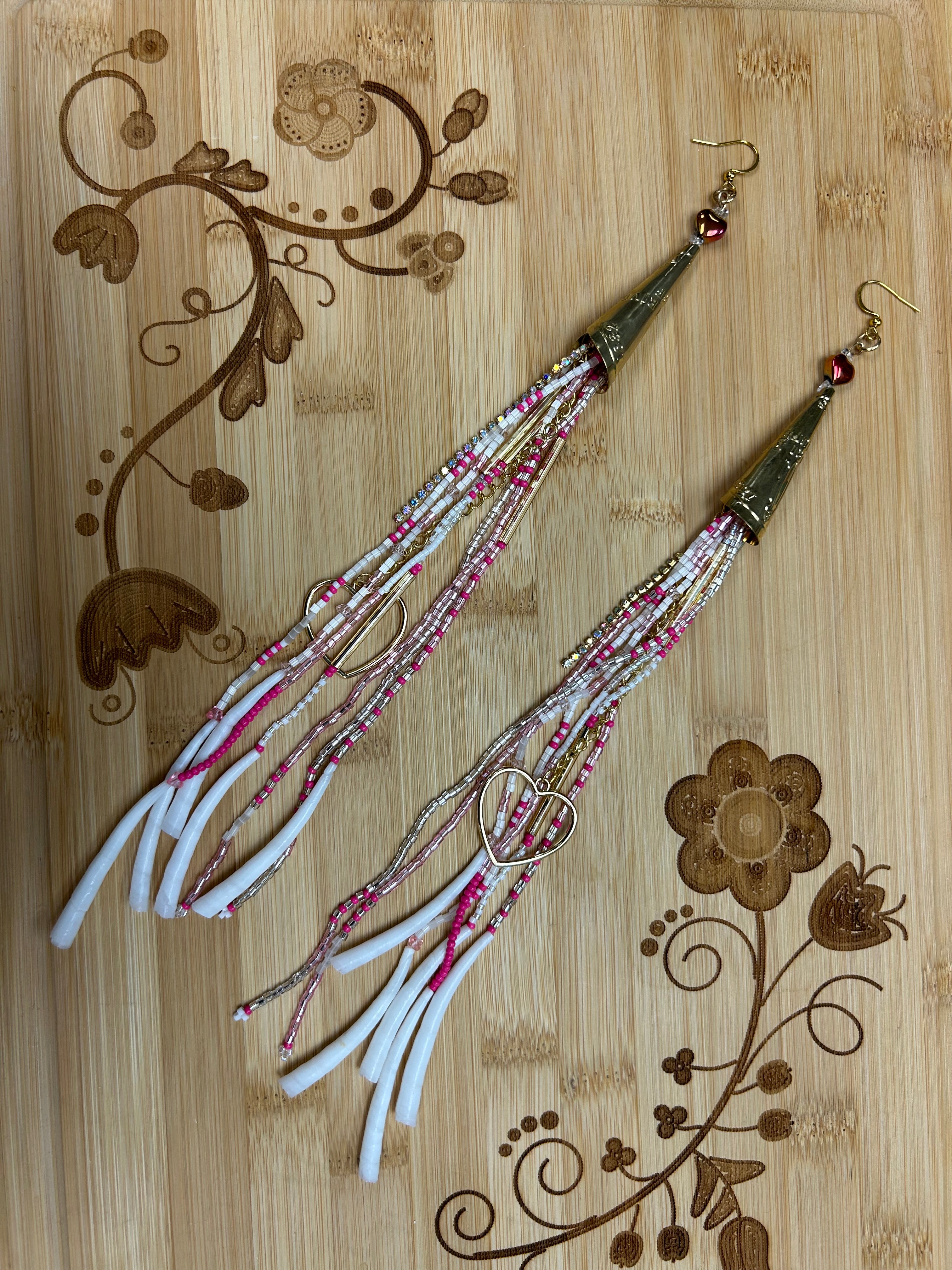 Mikey Runningbird Pink and Gold Boujee Dentalium Earrings