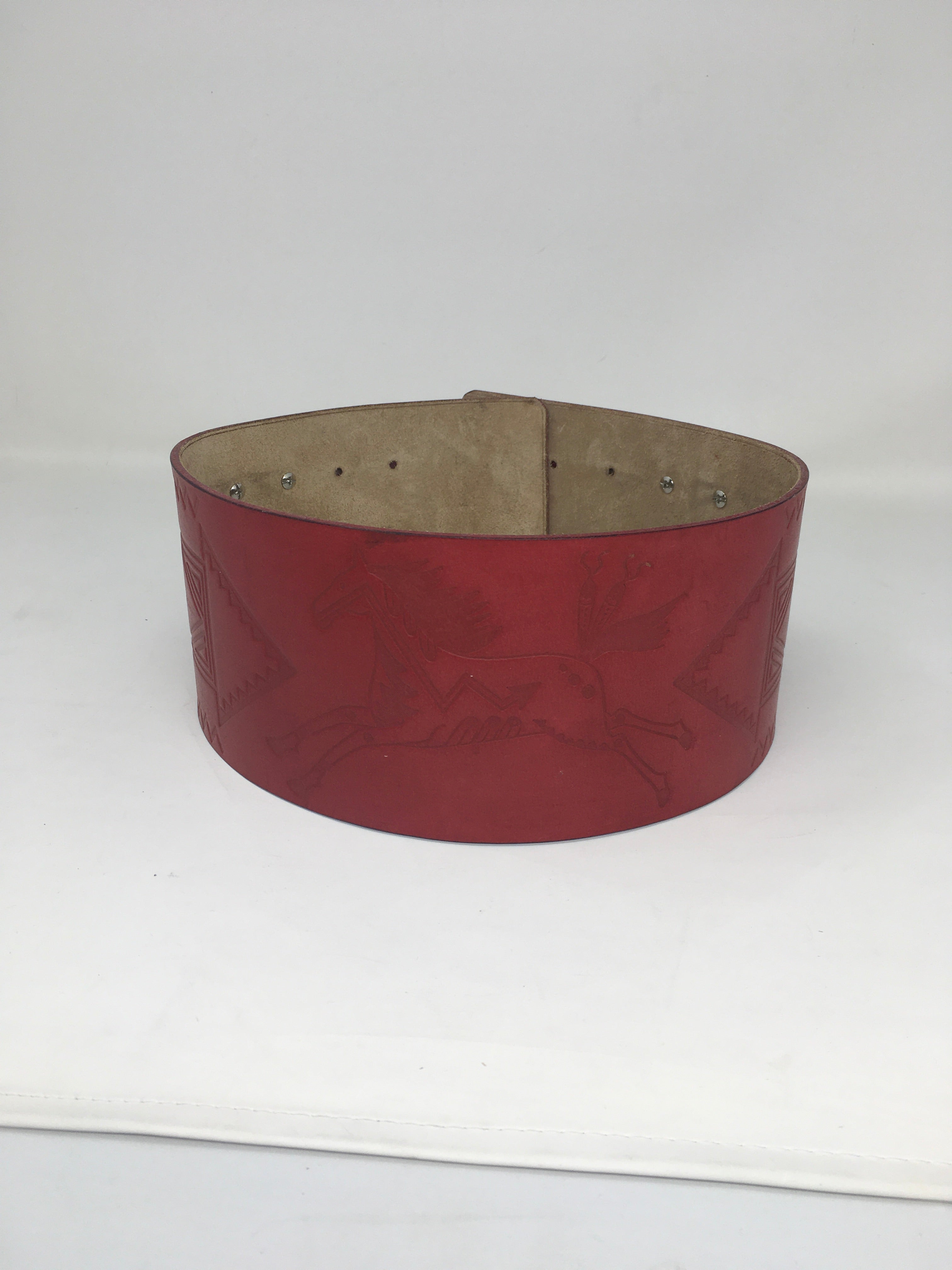 Red Ledger Horse 4 Inch Thick Leather Belt