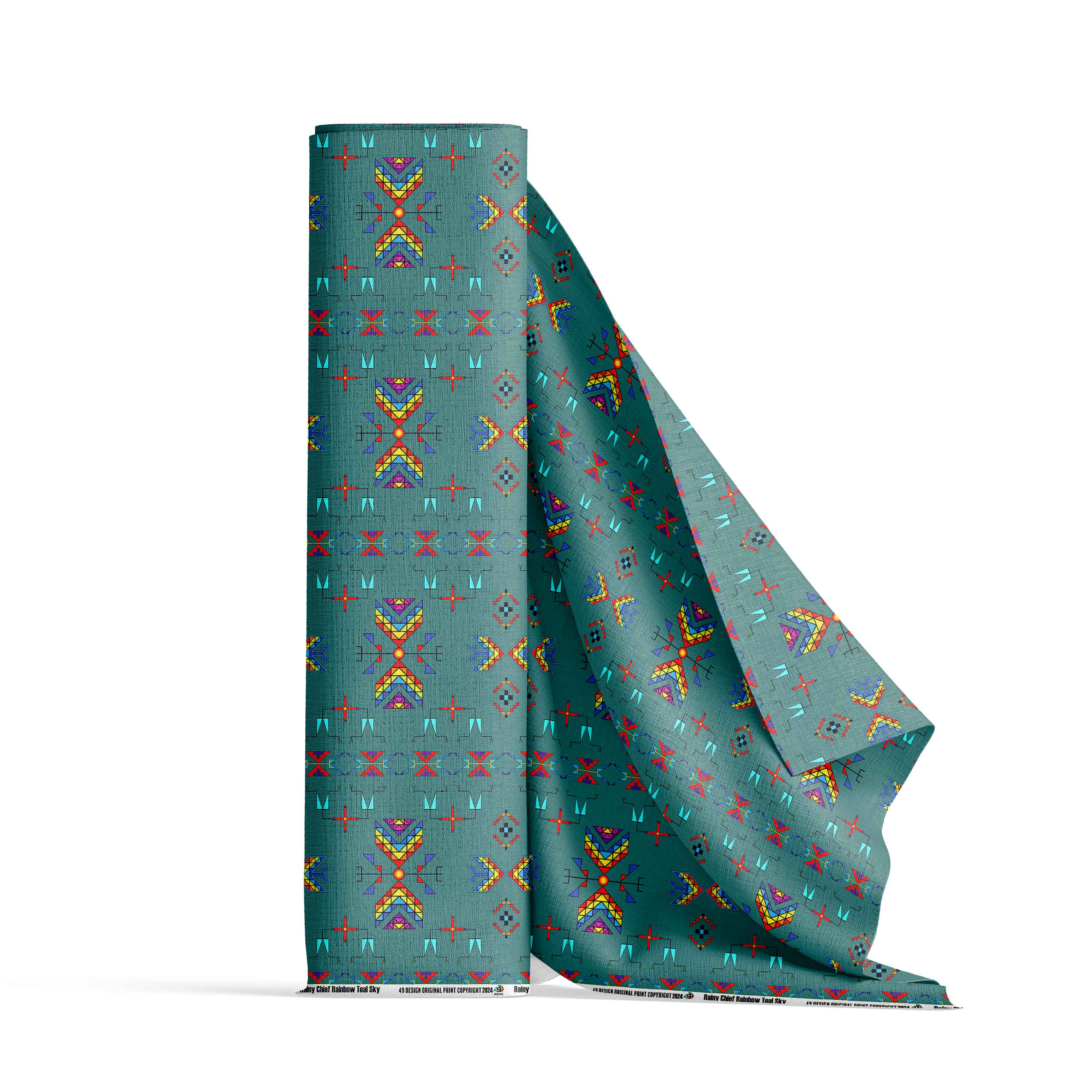 Rainy Chief Rainbow Teal Sky Cotton Fabric