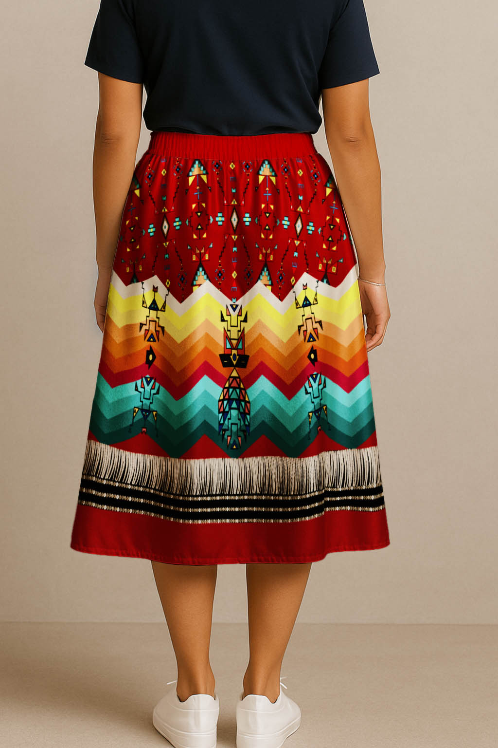 Sentinel of the Plains Red 2 Elastic Waist Pocket Midi Skirt