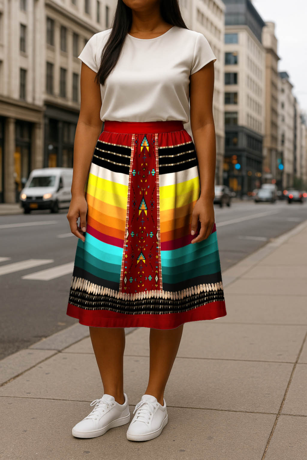 Sentinel of the Plains Red 2 Elastic Waist Pocket Midi Skirt