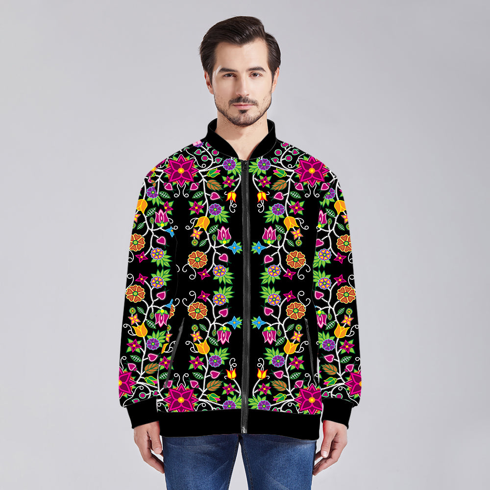 Floral Beadwork -01  Unisex Collar Zipper Jacket