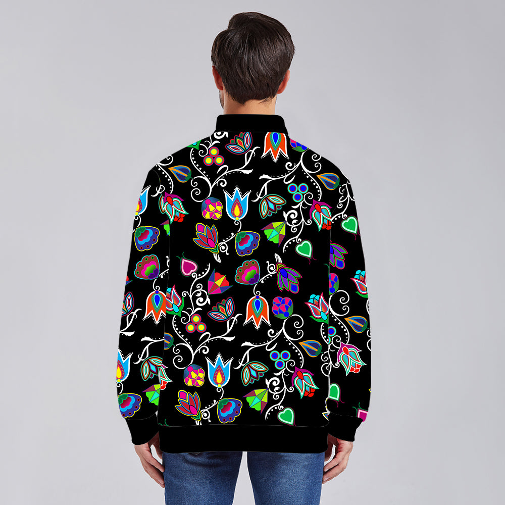 Indigenous Paisley Black Unisex Collar Zipper Jacket