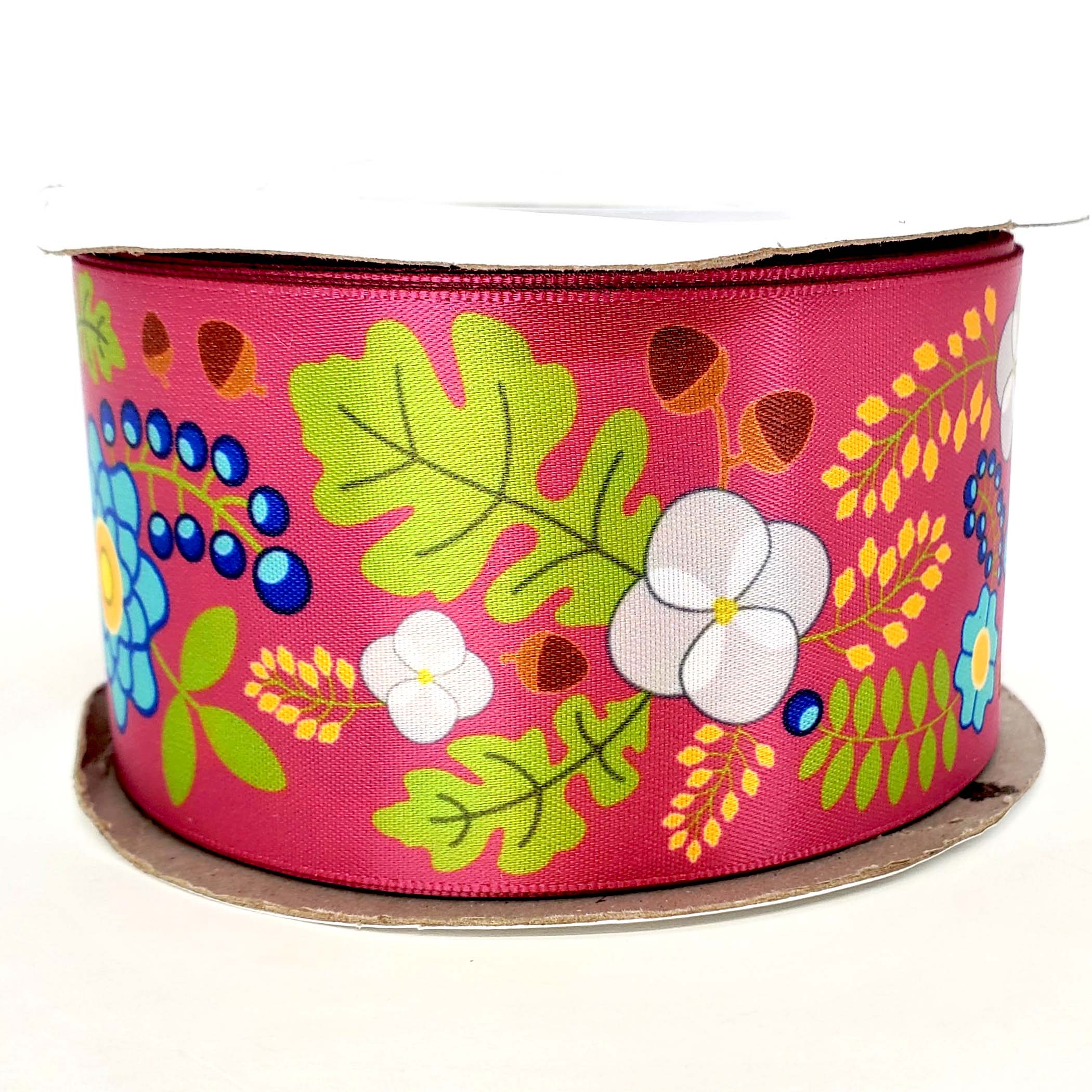 2 inch Printed Ribbon - Oak Spring Magenta