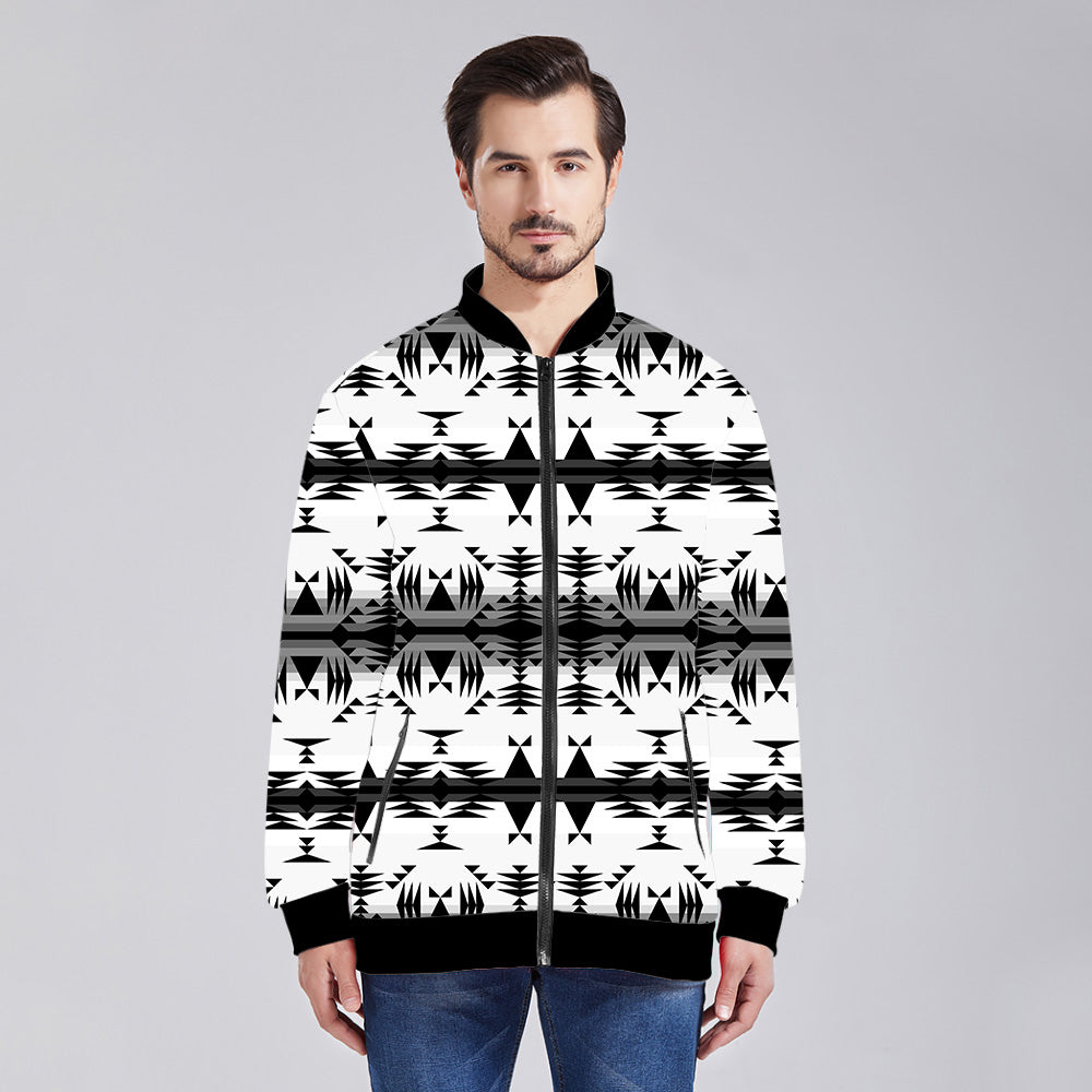 Between the Mountains White and Black Unisex Collar Zipper Jacket