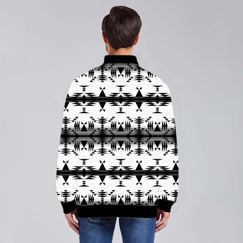 Between the Mountains White and Black Unisex Collar Zipper Jacket