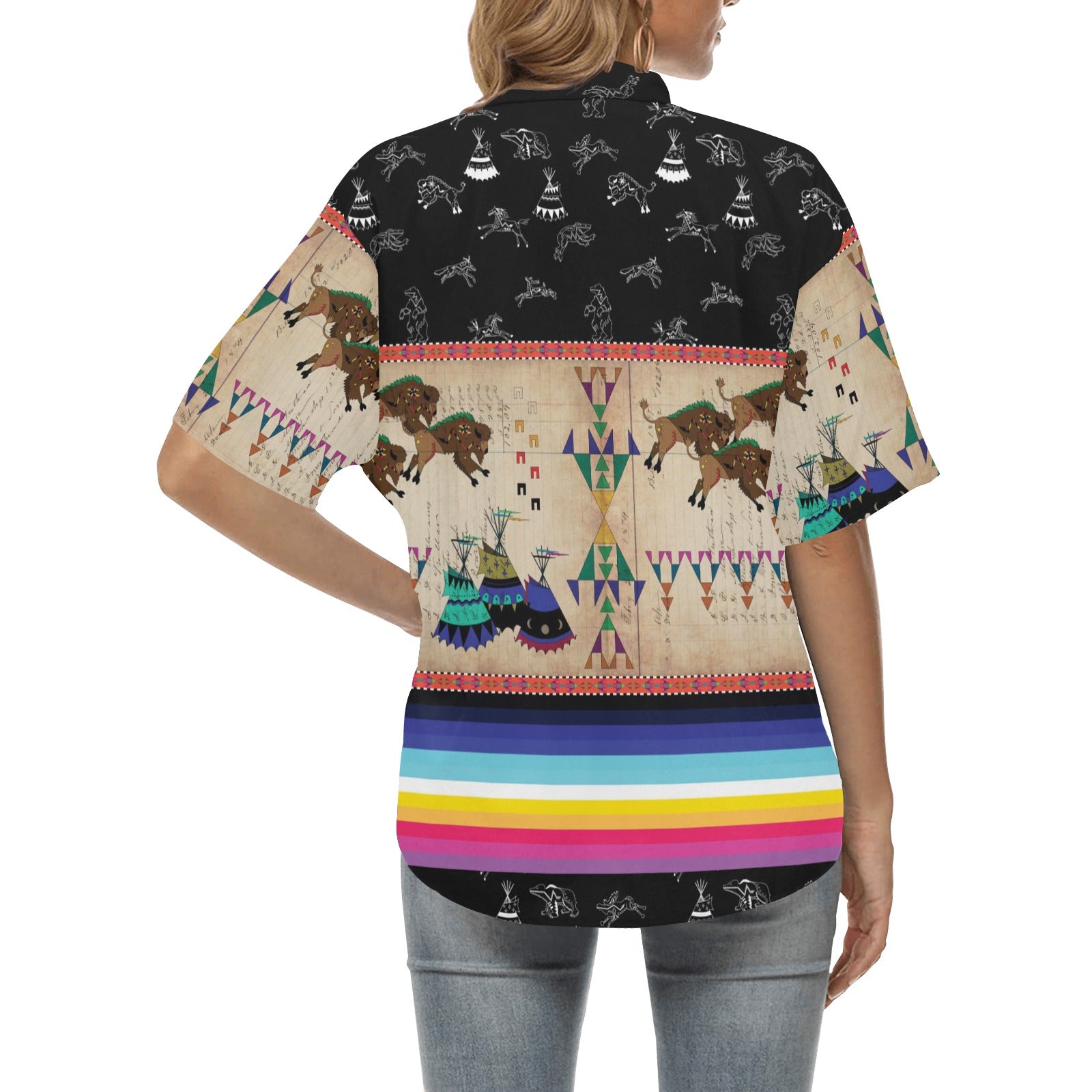 Buffalo Running Black Sky Hawaiian Shirt Women's