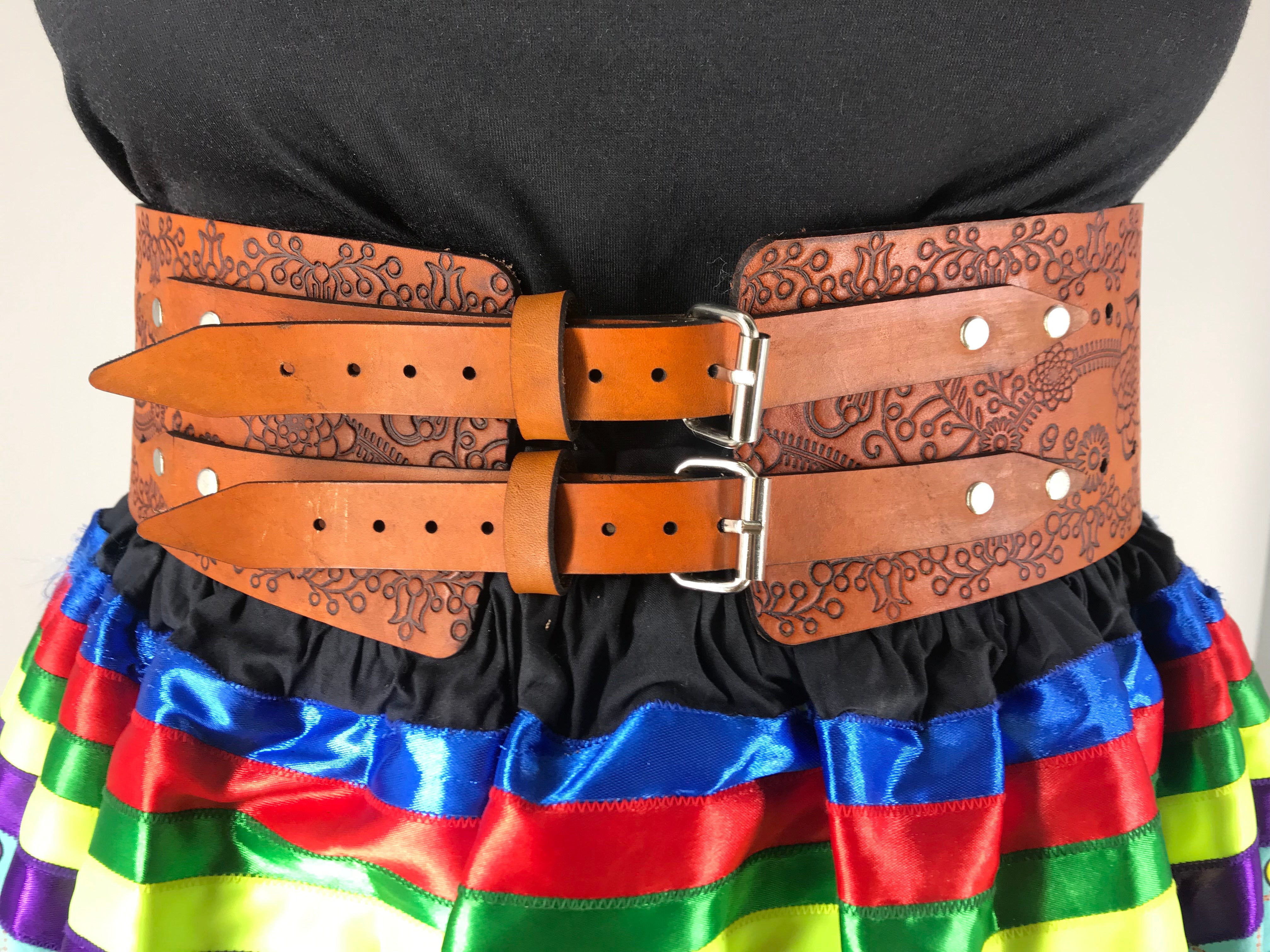 Metis Floral Handmade Thick 4 Inch Leather Belt