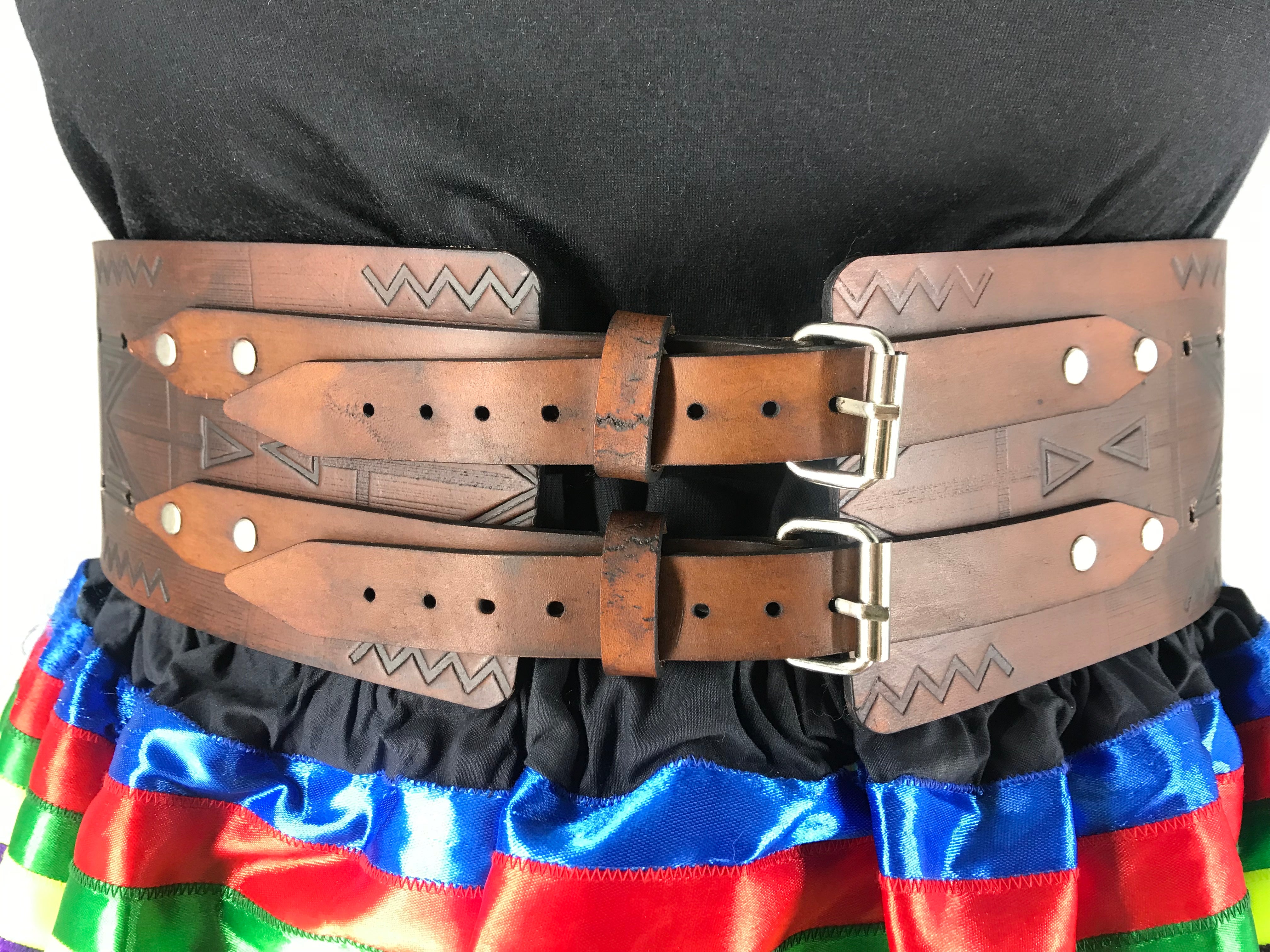 Geometric Winter Handmade Thick 4 Inch Leather Belt