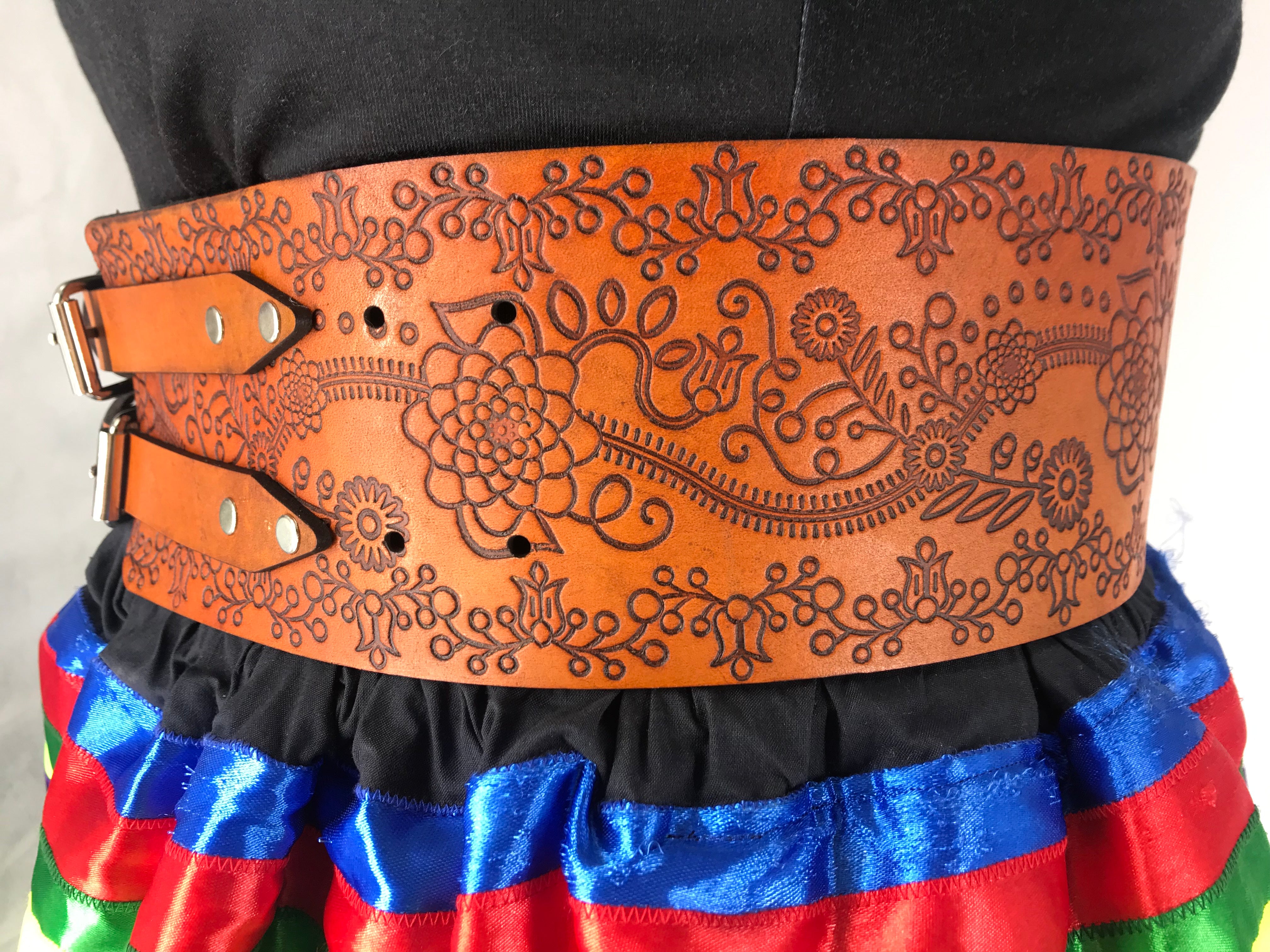 Metis Floral Handmade Thick 4 Inch Leather Belt