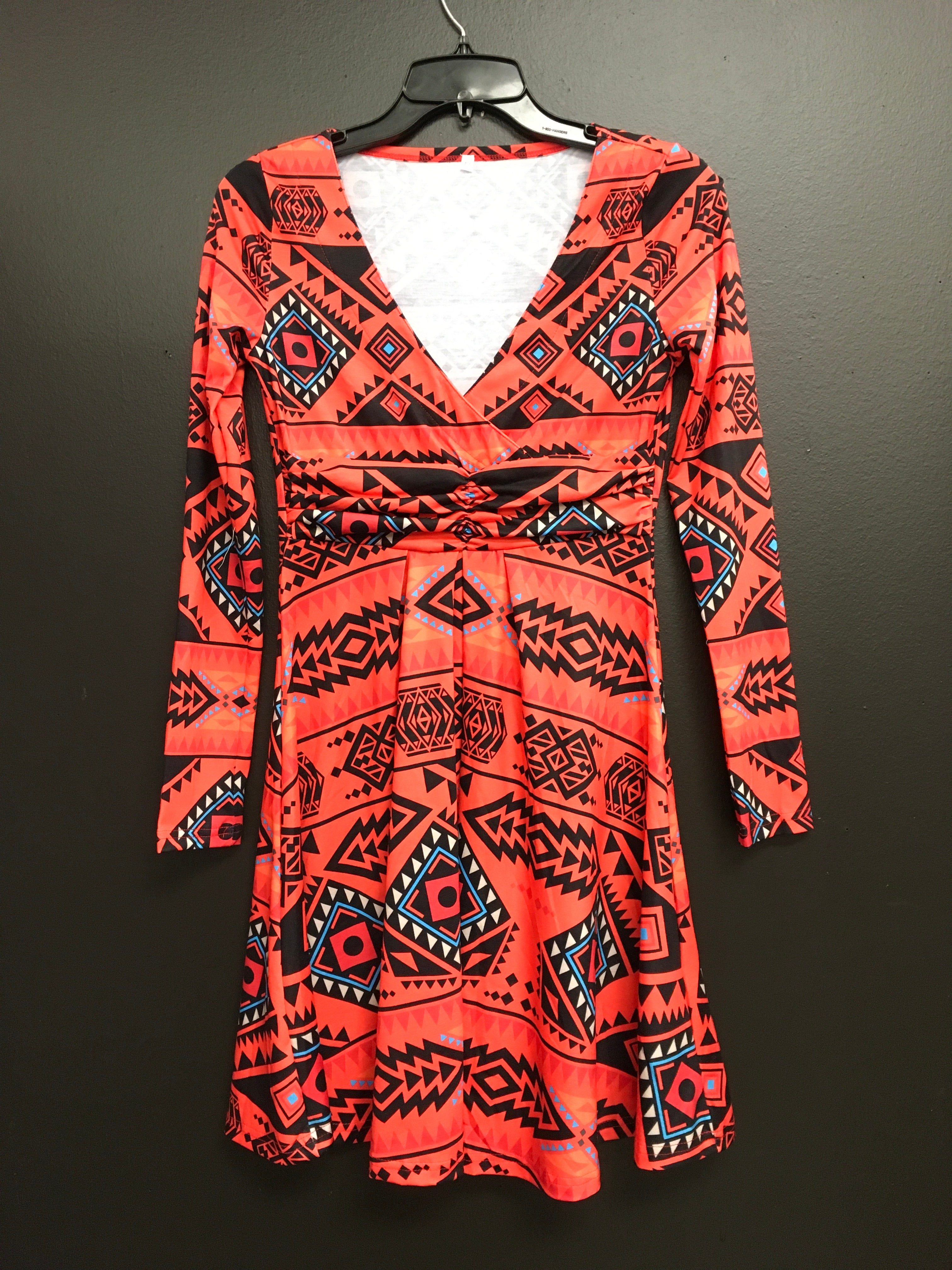 California Coast Mask Long Sleeve Front Wrap Dress